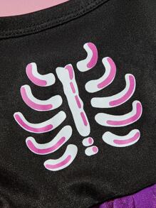 1 件猫狗通用卡通骷髅印花蝙蝠装饰万圣节紫色网眼拼布盖袖可爱宠物连衣裙，适合万圣节派对，PETSIN 原创设计 - 彩色 - 查看 6