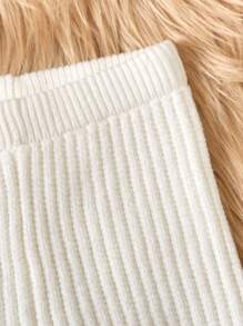 2 件套女婴针织毛衣和裤子套装，长袖，蝴蝶结装饰，象牙白，柔软面料，适合日常、户外、旅行、度假、居家、日托、儿童玩耍 - 白色 - 查看 7