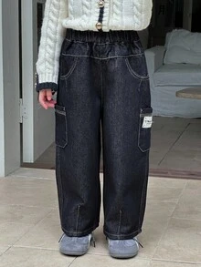 DAZY Quần jeans ống rộng dáng suông đa năng dành cho nữ giới trẻ tuổi. - Rửa tối - Xem 6