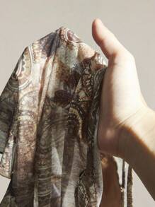 SHEIN ICON Áo hai dây họa tiết Paisley cổ điển dành cho nữ mùa hè - Màu Khaki - Xem 10