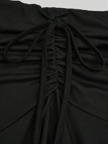 Lyrianda Plus Drawstring Front Hanky Hem Skirt - Black - View 4