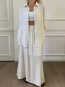 Livesso Women's Summer Shirt And Skirt Casual 2 Pieces Set - White - View 3