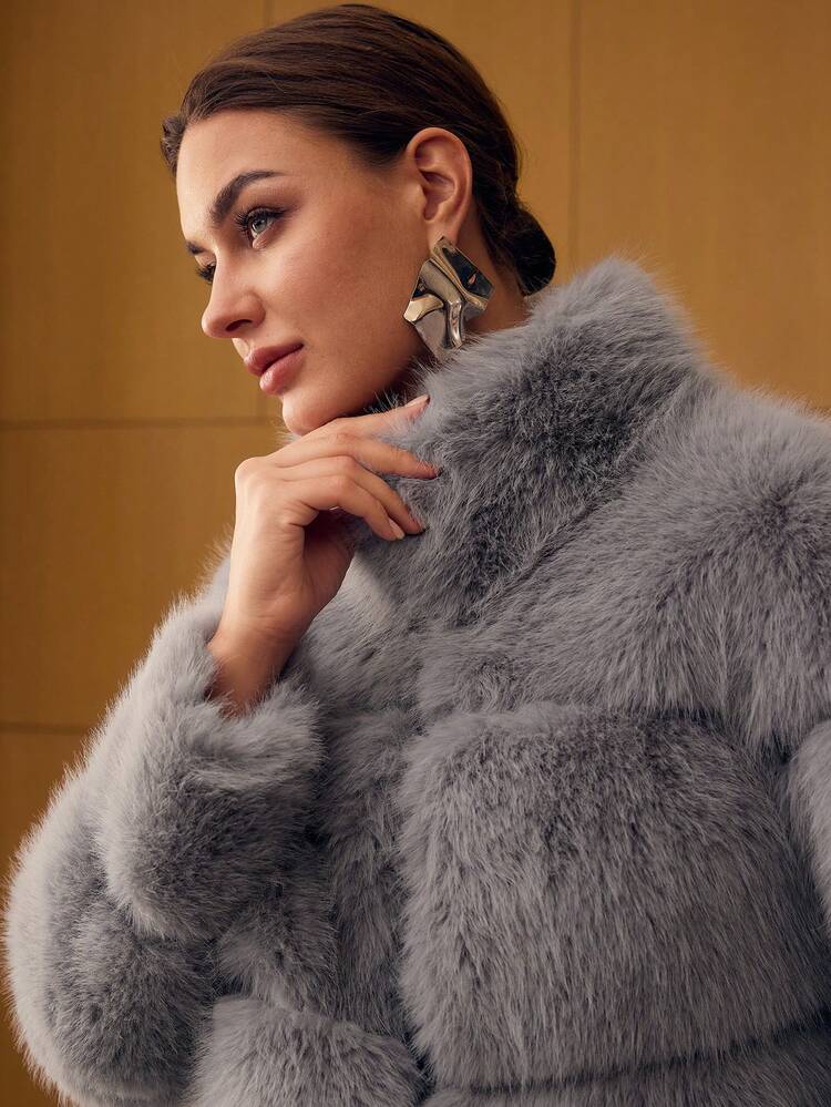 FAUX FUR SOLID CROP COAT