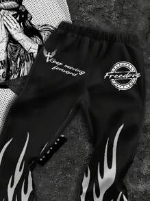 SHEIN 青少年男孩圆领 T 恤和喇叭裤休闲两件套，适合夏季 - 彩色 - 查看 4