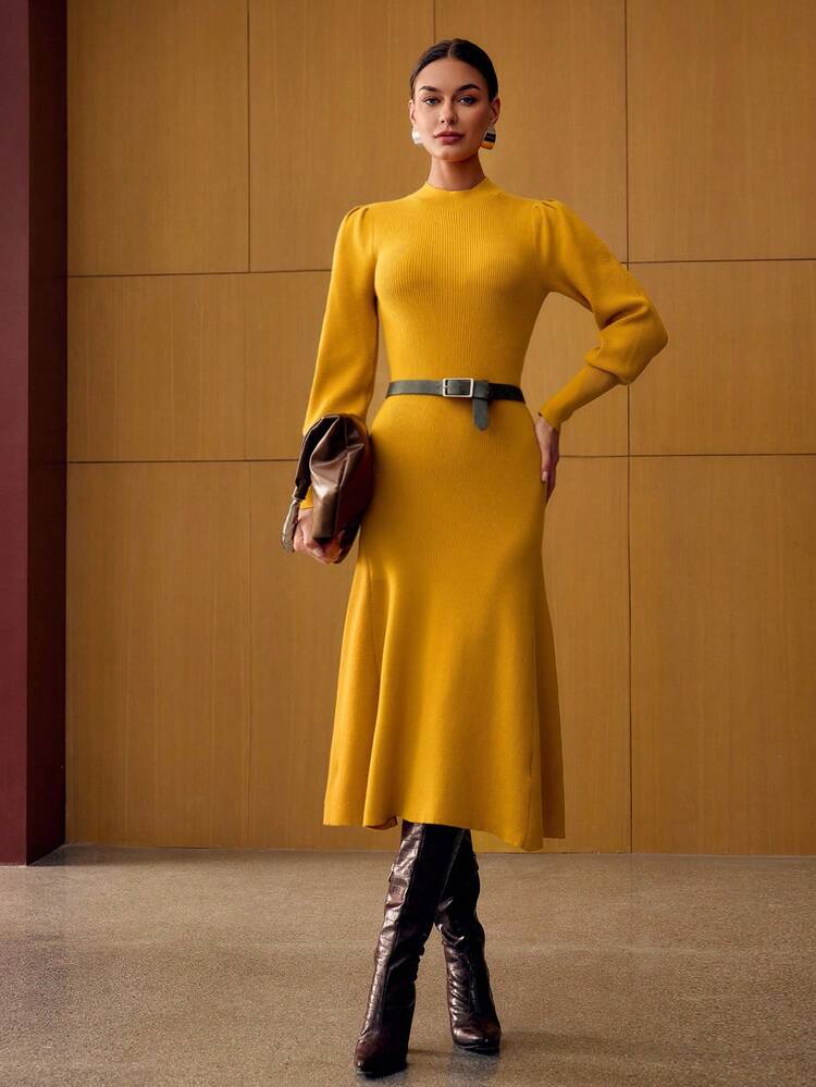 RIB-KNIT A LINE SWEATER DRESS