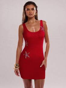 SHEIN BAE Standard Size Sexy Women's Dress With Pentagram Decor, Spaghetti Strap - Red - View 6
