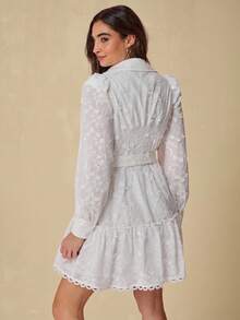 Enchnt 秋冬浪漫女装优雅白色镂空刺绣纽扣可移动腰部迷你连衣裙，适合度假、甜美约会、节日、派对、毕业典礼和海滩，女士秋季连衣裙、秋季服装、优雅派对连衣裙、波西米亚服装 - 白色 - 查看 7