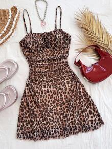 Soleia Women's Leopard Cheetah Print A-Line Mini Dress, Perfect For Holiday And Party In Autumn/Winter - Multicolor - View 6