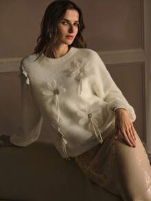 MOTF PREMIUM APPLIQUES PULLOVER SWEATER - Apricot - View 3