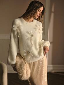 MOTF PREMIUM APPLIQUES PULLOVER SWEATER - Apricot - View 2