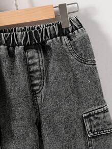 SHEIN 两件套男童做旧加厚抓绒领棒球夹克和休闲工装裤套装，适合居家、外出、街头摄影，休闲韩版风格 - 彩色 - 查看 7