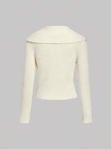 Skyraze Women's Asymmetrical Fitted Lapel Cardigan In Fall/Winter - White - View 2