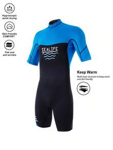 Manfinity KASUA Men's Professional Diving Suit Short Sleeve High Neck Back Zipper Fitted Men Wetsuits, Suitable For Outdoor Swimming And Diving Men's Shorty Wetsuit Short Sleeve Wetsuit Men Wetsuit Beach Diving Protective Swimsuit Workout Swim