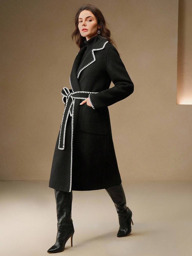Women's Embroidered Double-Sided Wool Coat, Suitable For Autumn, Fall, Winter, Going Out, Elegant, Formal, Party, Chic, New Year, Christmas, Work, Graduation, Wedding