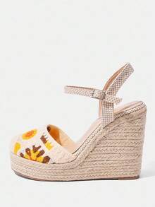 Styleloop Women's Wedge & Platform Woven Slip-On Shoes, Bohemian Style Thick Bottom Shoes - Apricot - View 2