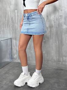 EURMUSE Low Waist Light Wash Mini Denim Skirt