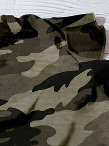 EMERY ROSE 大码女装日常休闲度假V领小飞袖度假风夏季复古迷彩图案宽松衬衫女夏装女度假服女 - 軍綠色 - 查看 5