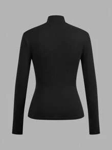 SHEIN EZwear 2 件女式高领紧身长袖打底 T 恤套装，适合秋冬季 - 黑色 - 查看 4