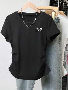 INAWLY 5 件女士休闲百搭束腰蝴蝶印花短袖 T 恤套装，适合夏季 - 彩色 - 查看 7