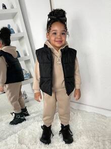 SHEIN Set de 3 piezas: Sudadera linda para bebé niña, chaqueta forrada térmica, otoño/invierno - Multicolor - Ver 3