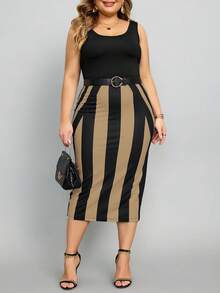 SHEIN Lady 2025 New Spring And Summer Autumn And Winter Khaki Casual Elegant Knitted Pencil Midi Plus Size Skirts  Dresses For Women Elegant Wedding Guest Dress Women  Fall Clothes For Women Casual Halloween Autumn Fall Clothes For Women Winter Fall Outfits For Women