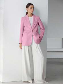 EURMUSE Decor Pocket Single Breasted Blazer Workwear  - Dusty Pink - View 2