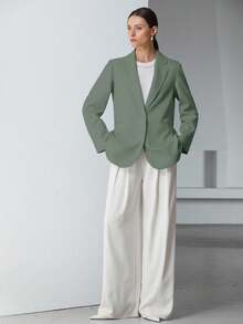 EURMUSE Decor Pocket Single Breasted Blazer Workwear  - Light Grey - View 4