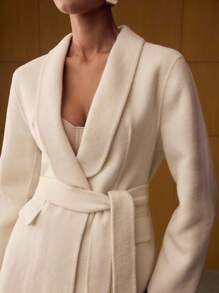 MOTF PREMIUM WOOL SOLID SHAWL COLLAR BELTED OVERCOAT