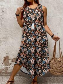 EMERY ROSE Plus Size Sleeveless Round Neck Simple Fashionable Dress, Suitable For Summer - Multicolor - View 4