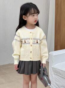 DAZY 少女碎花清爽甜美可爱开衫秋冬 - 白色 - 查看 3