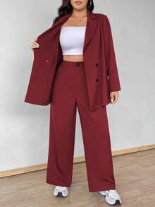 Vionelle Bộ đồ vest thường ngày tay dài cài hai hàng khuy màu trơn cho nữ cỡ lớn - Màu Đỏ Sâu - Xem 7
