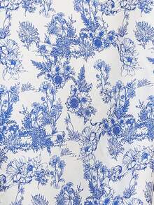 Vivid Eden 女式花卉印花长袖衬衫和短裤休闲两件套 - 藍色 - 查看 8