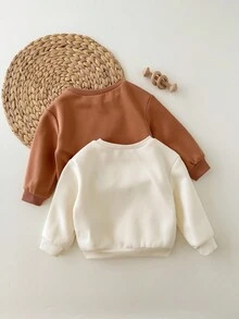 Loomiva 2件套女婴花卉印花柔软针织圆领长袖套头衫套装 - 棕色 - 查看 2