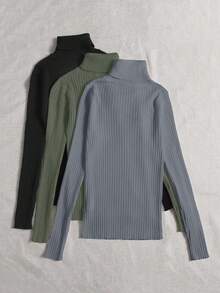 EURMUSE 3pcs Turtle Neck Ribbed Knit Sweater,Jumper,Jumpers For Women,Cream Jumper,Jumpers,Christmas Jumper,White Jumper,Black Jumper,Ladies Jumper,Tall In Women,Women's Jumpers - Multicolor - View 4