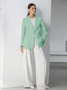 EURMUSE Decor Pocket Single Breasted Blazer Workwear  - Mint Green - View 2