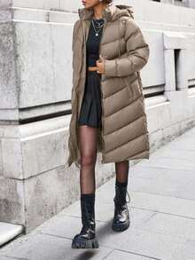 EURMUSE Hooded Double Pocket Puffer Winter Coat - Grey - View 8