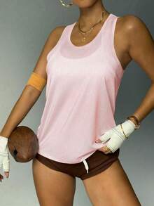 Sovereign Charm Áo ba lỗ thể thao không tay cổ tròn màu hồng dành cho nữ, dành cho các bài tập luyện mùa hè năng động, áo thể thao nữ, áo ba lỗ tập luyện có áo ngực tích hợp, quần áo tập gym, áo ba lỗ nữ, áo tập luyện không tay dành cho nữ - Hồng - Xem 6