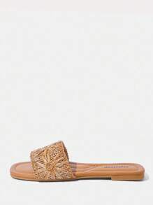 Styleloop Women's Flat Woven Sandals, Bohemian Style For Vacation Outfits - Camel - View 2