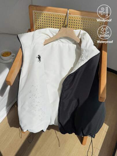 Comfortcana Reversible Horse Logo Sleeveless Zip-Up Casual Plus Size Jacket,Functional  And  Vest Jacket Winter Fall Autumn