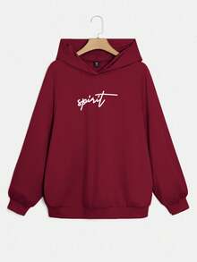 SHEIN EZwear 2 件酒红色加大码连帽宽松长袖运动衫和松紧腰长裤套装连帽衫和运动裤套装运动服 2 件套休闲套装女式舒适套装 - 酒紅色 - 查看 7