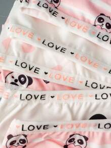 4pcs/Set Girls Young Girl Cute Panda Heart Love Print Ribbon Camisole Top & Soft Sweet Heart Print Briefs Underwear Set - Multicolor - View 6