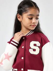SUMWON Jaqueta Bomber de Letra Universitária Estilo Colegial da Equipe de Beisebol de Brooklyn, Camisa Universitária Cropped Bordô e Branca, Rua, Outono Inverno, Jovens e Adolescentes, Número 23 - Vinho - Visão 4