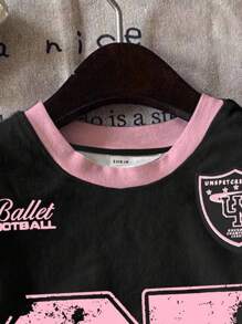 Koszulka dla nastolatek z krótkim rękawem i okrągłym dekoltem, w stylu punkowym, z nadrukiem liter i cyfr #07, z nadrukiem, na co dzień, dla nastolatek, z krótkim rękawem i okrągłym dekoltem, odpowiednia na lato, powrót do szkoły, ubrania dla nastolatek, koszulka dla nastolatek z nadrukiem, koszulka baletowa, piłka nożna, koszulka z numerem