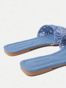 Styleloop Women's Flat Woven Sandals, Bohemian Style For Vacation Outfit - Blue - View 5