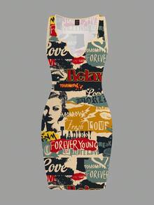 Slaydiva Váy ôm sát không tay in họa tiết toàn thân thời trang dành cho nữ, mùa hè - Nhiều màu - Xem 2