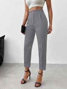 EURMUSE Damen Einfarbige Elegante Büro Hose mit Naht Vorne - Grau - Übersicht 3