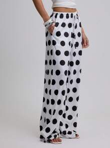 MUSERA Pantalones de verano divertidos con lunares, pantalones de lunares, pantalones de pierna ancha, para graduación, invitado de boda, fiesta - Blanco - Ver 3