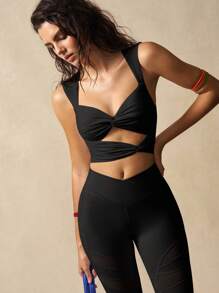 VARSIVA 女士纯色扭结镂空短款运动背心，夏季运动文胸 - 黑色 - 查看 11