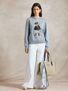 Briarwyn 秋冬装老款女装卡通熊图案长袖休闲宽松连帽毛衣，返校季运动服，复古女装，保暖毛衣 - 灰色 - 查看 5