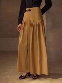 MOTF PREMIUM 纯色扣饰喇叭裙 - 黃色 - 查看 5